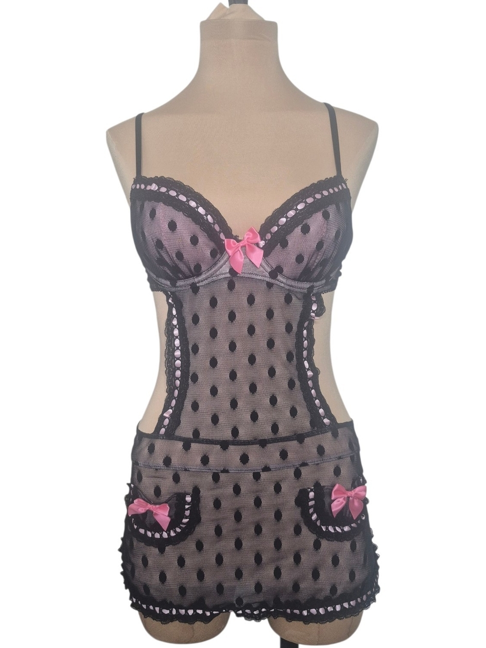 Victoria's Secret Sexy Little Thing Polka-dot French Maid Babydoll Lingerie 34B